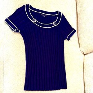 Anne Klein Navy Top with White Accents